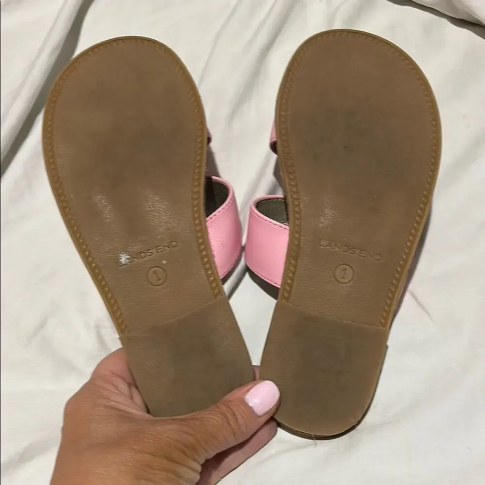 Lands' End Pink 1 leather Sandals with Tassel Details slip on style euc